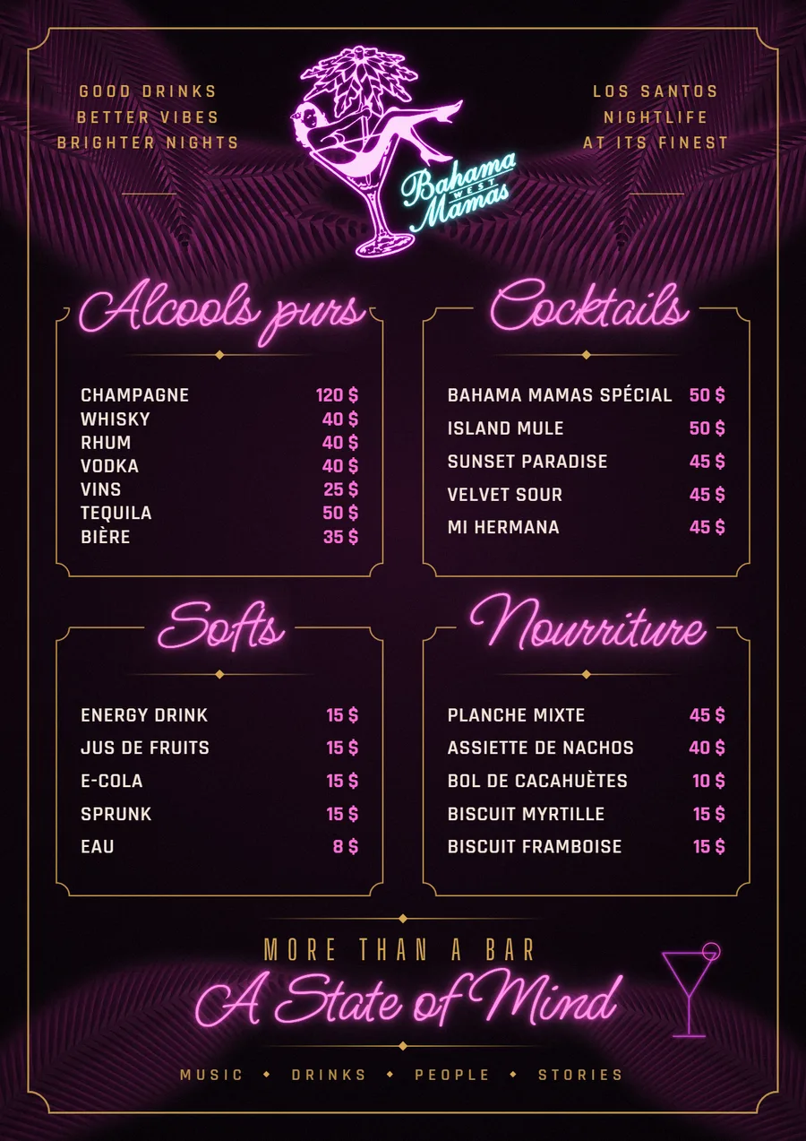Carte du bar A4